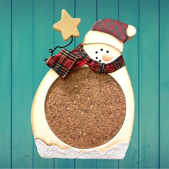 Set If 4 Wood & Cork Fun Christmas Snowmen Drink Coasters Wintertime Holiday Bar - Picture 2 of 2